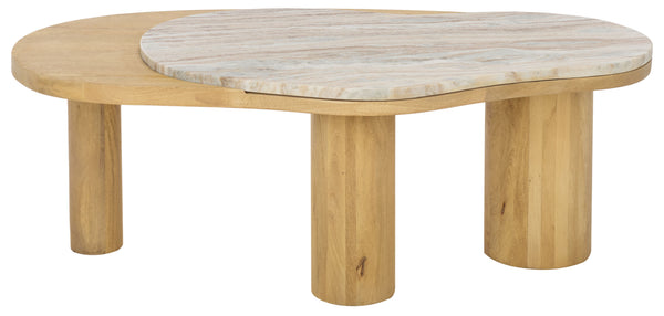 Feliciabeth Marble And Wood Coffee Table — Polished Marble Top With Solid Wood Base For Timeless Style