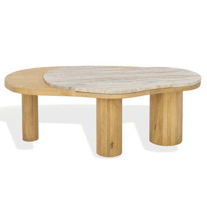 Feliciabeth Marble And Wood Coffee Table — Polished Marble Top With Solid Wood Base For Timeless Style