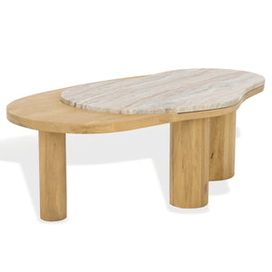 Feliciabeth Marble And Wood Coffee Table — Polished Marble Top With Solid Wood Base For Timeless Style