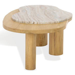 Feliciabeth Marble And Wood Coffee Table — Polished Marble Top With Solid Wood Base For Timeless Style