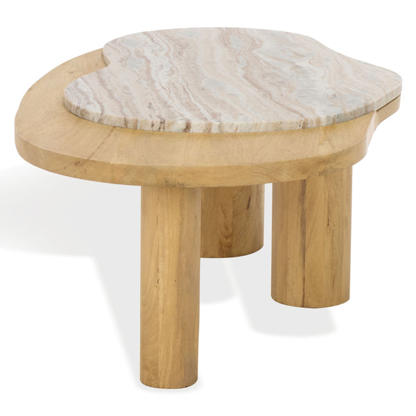 Feliciabeth Marble And Wood Coffee Table — Polished Marble Top With Solid Wood Base For Timeless Style