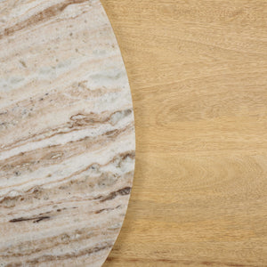 Feliciabeth Marble And Wood Coffee Table — Polished Marble Top With Solid Wood Base For Timeless Style