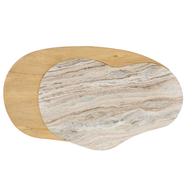 Feliciabeth Marble And Wood Coffee Table — Polished Marble Top With Solid Wood Base For Timeless Style