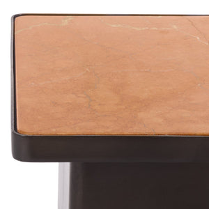 Bellatressa Square Marble Top Accent Table With Bold Veining And Metal Base, Compact Luxury Piece