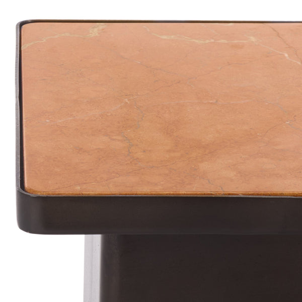 Bellatressa Square Marble Top Accent Table With Bold Veining And Metal Base, Compact Luxury Piece