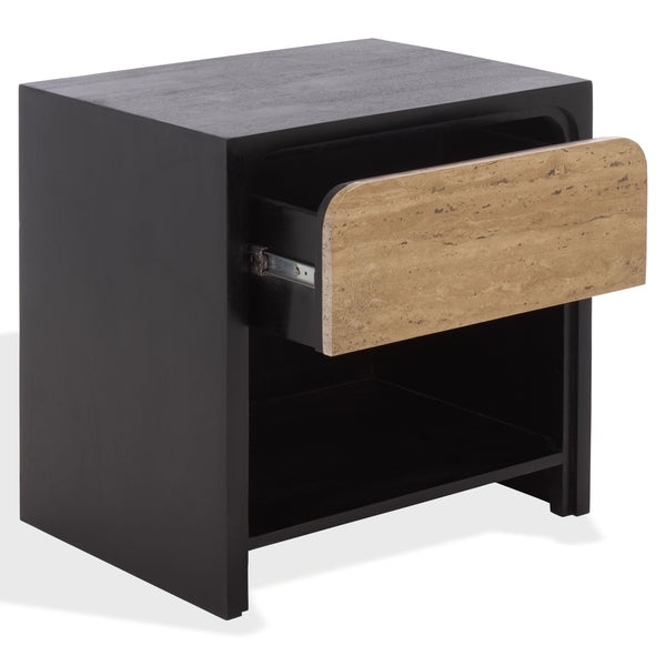 Halcyon Modern Nightstand With Natural Stone Top And Matte Metal Base — Spacious Drawer Storage