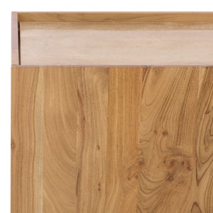 Ashlietta Travertine Top Sideboard With Warm Wood Base, Minimalist Storage Console For Dining Entryway Elegance