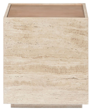 Safavieh Leslianne Natural Travertine Wood Square Side Table Minimalist Living Room Accent SFV5779A