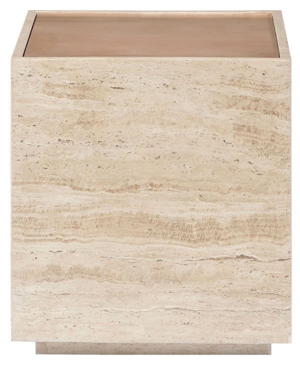 Safavieh Leslianne Natural Travertine Wood Square Side Table Minimalist Living Room Accent SFV5779A