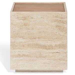 Safavieh Leslianne Natural Travertine Wood Square Side Table Minimalist Living Room Accent SFV5779A