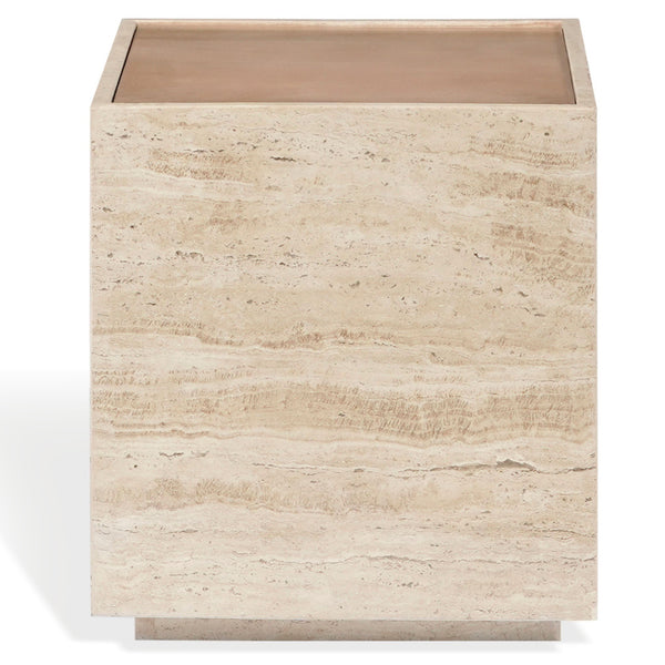 Safavieh Leslianne Natural Travertine Wood Square Side Table Minimalist Living Room Accent SFV5779A