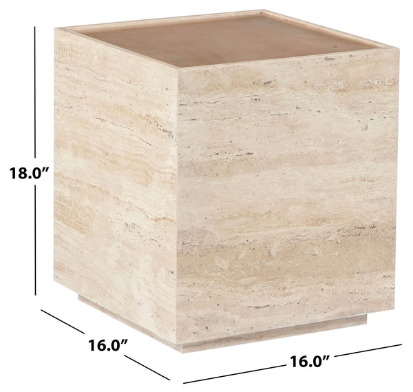 Safavieh Leslianne Natural Travertine Wood Square Side Table Minimalist Living Room Accent SFV5779A