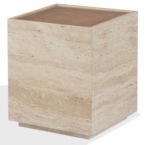 Safavieh Leslianne Natural Travertine Wood Square Side Table Minimalist Living Room Accent SFV5779A
