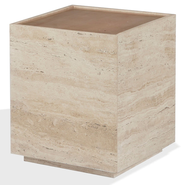 Safavieh Leslianne Natural Travertine Wood Square Side Table Minimalist Living Room Accent SFV5779A