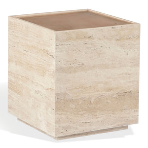 Safavieh Leslianne Natural Travertine Wood Square Side Table Minimalist Living Room Accent SFV5779A