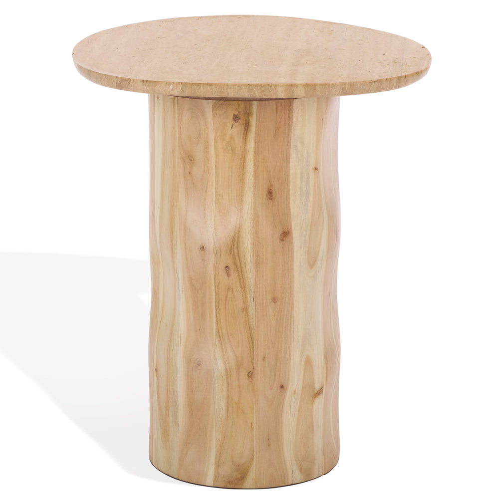 Jennamira Travertine-Top Accent Table With Solid Wood Base, Compact Elegant Side Table For Home (96)