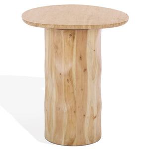 Jennamira Travertine-Top Accent Table With Solid Wood Base, Compact Elegant Side Table For Home (96)