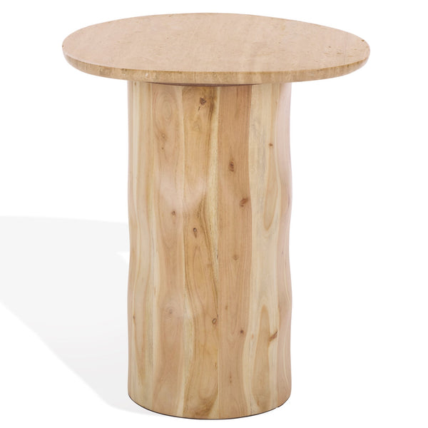 Jennamira Travertine-Top Accent Table With Solid Wood Base, Compact Elegant Side Table For Home (96)
