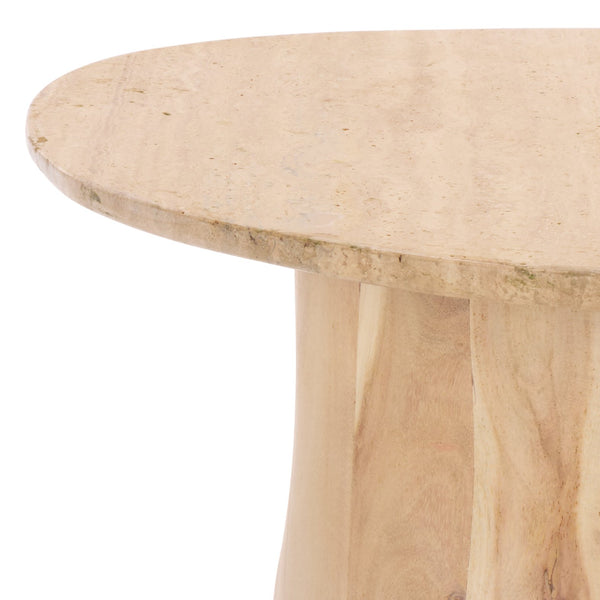 Jennamira Travertine-Top Accent Table With Solid Wood Base, Compact Elegant Side Table For Home (96)