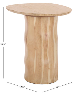 Jennamira Travertine-Top Accent Table With Solid Wood Base, Compact Elegant Side Table For Home (96)