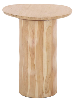 Jennamira Travertine-Top Accent Table With Solid Wood Base, Compact Elegant Side Table For Home (96)