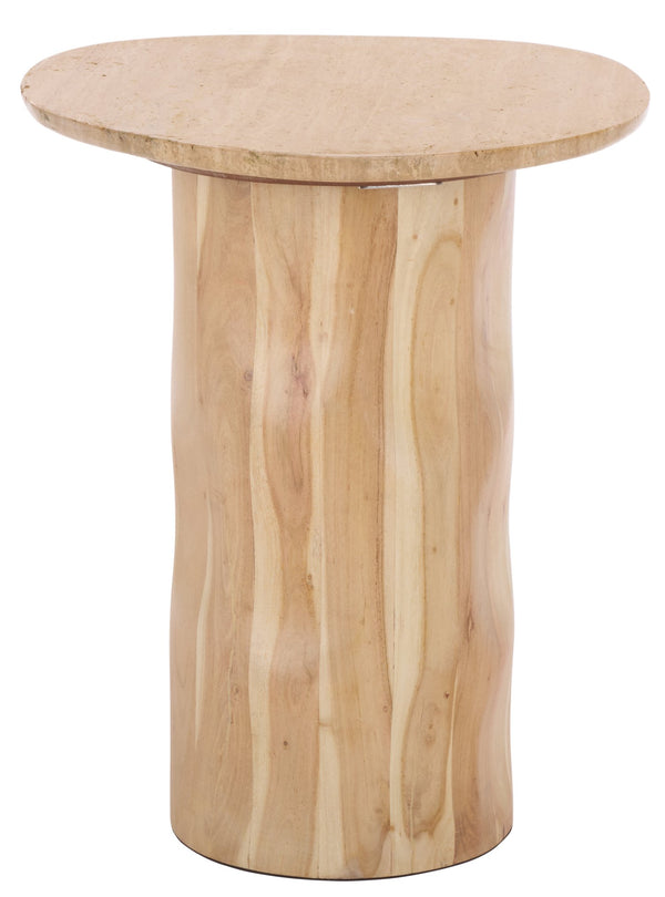 Jennamira Travertine-Top Accent Table With Solid Wood Base, Compact Elegant Side Table For Home (96)