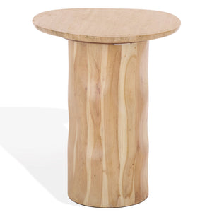 Jennamira Travertine-Top Accent Table With Solid Wood Base, Compact Elegant Side Table For Home (96)