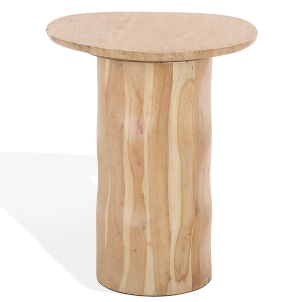 Jennamira Travertine-Top Accent Table With Solid Wood Base, Compact Elegant Side Table For Home (96)