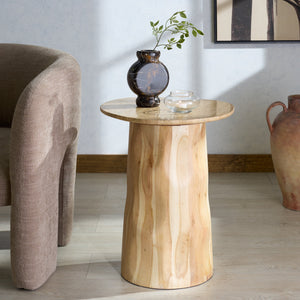 Jennamira Travertine-Top Accent Table With Solid Wood Base, Compact Elegant Side Table For Home (96)
