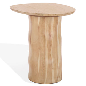 Jennamira Travertine-Top Accent Table With Solid Wood Base, Compact Elegant Side Table For Home (96)