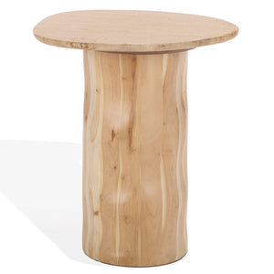 Jennamira Travertine-Top Accent Table With Solid Wood Base, Compact Elegant Side Table For Home (96)