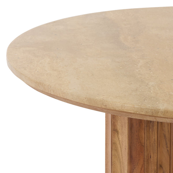 Irine Round Dining Table With Natural Stone Top And Solid Wood Base, Sealed Surface, Seats 4