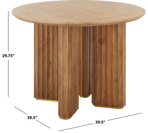 Irine Round Dining Table With Natural Stone Top And Solid Wood Base, Sealed Surface, Seats 4