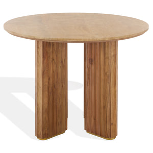 Irine Round Dining Table With Natural Stone Top And Solid Wood Base, Sealed Surface, Seats 4