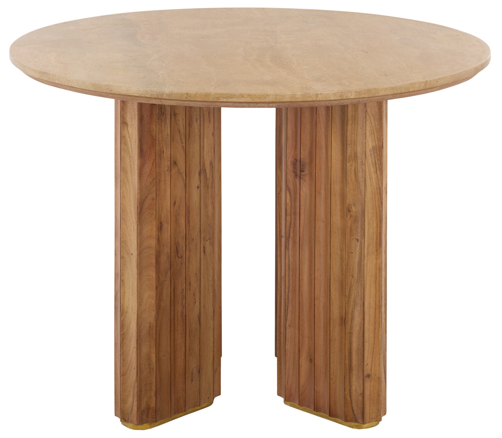 Irine Round Dining Table With Natural Stone Top And Solid Wood Base, Sealed Surface, Seats 4