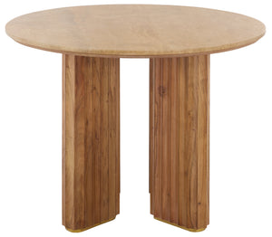 Irine Round Dining Table With Natural Stone Top And Solid Wood Base, Sealed Surface, Seats 4