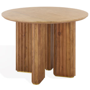 Irine Round Dining Table With Natural Stone Top And Solid Wood Base, Sealed Surface, Seats 4
