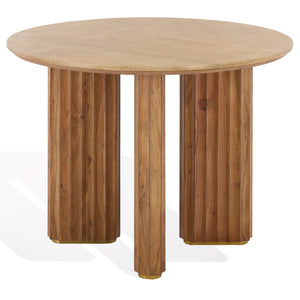 Irine Round Dining Table With Natural Stone Top And Solid Wood Base, Sealed Surface, Seats 4