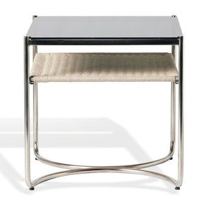 Safavieh Jackiette Square Tempered Glass Top Accent Table with Open Silver Metal Frame SFV5782A