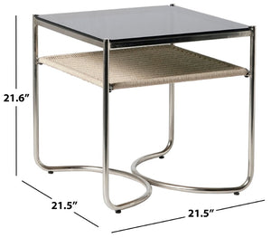 Safavieh Jackiette Square Tempered Glass Top Accent Table with Open Silver Metal Frame SFV5782A