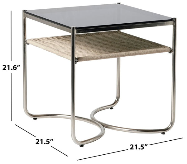 Safavieh Jackiette Square Tempered Glass Top Accent Table with Open Silver Metal Frame SFV5782A