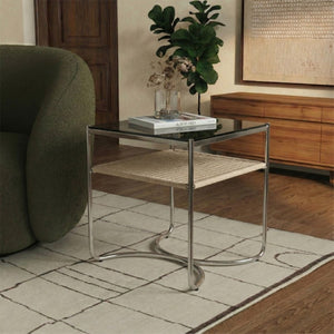 Safavieh Jackiette Square Tempered Glass Top Accent Table with Open Silver Metal Frame SFV5782A