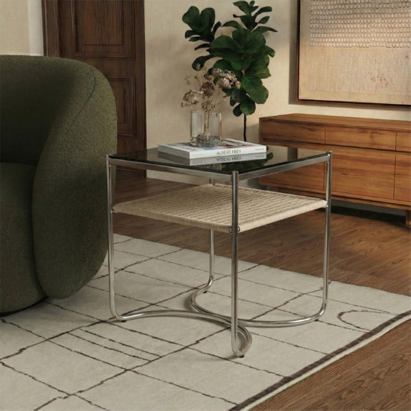 Safavieh Jackiette Square Tempered Glass Top Accent Table with Open Silver Metal Frame SFV5782A