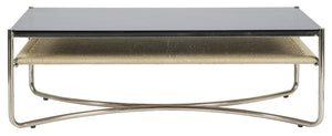 Safavieh Jackiette Tempered Black Glass Coffee Table with Sleek Silver Metal Frame for Modern Living SFV5783A