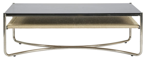 Safavieh Jackiette Tempered Black Glass Coffee Table with Sleek Silver Metal Frame for Modern Living SFV5783A