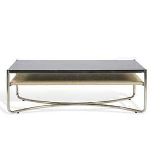 Safavieh Jackiette Tempered Black Glass Coffee Table with Sleek Silver Metal Frame for Modern Living SFV5783A