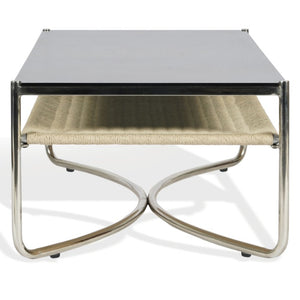 Safavieh Jackiette Tempered Black Glass Coffee Table with Sleek Silver Metal Frame for Modern Living SFV5783A
