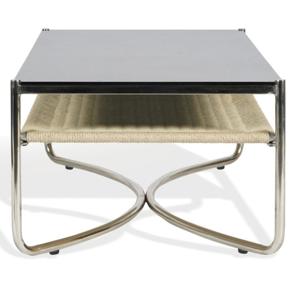 Safavieh Jackiette Tempered Black Glass Coffee Table with Sleek Silver Metal Frame for Modern Living SFV5783A