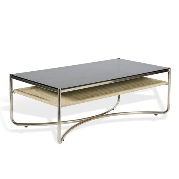 Safavieh Jackiette Tempered Black Glass Coffee Table with Sleek Silver Metal Frame for Modern Living SFV5783A