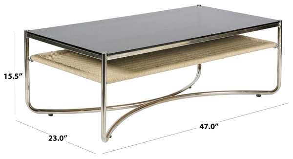 Safavieh Jackiette Tempered Black Glass Coffee Table with Sleek Silver Metal Frame for Modern Living SFV5783A